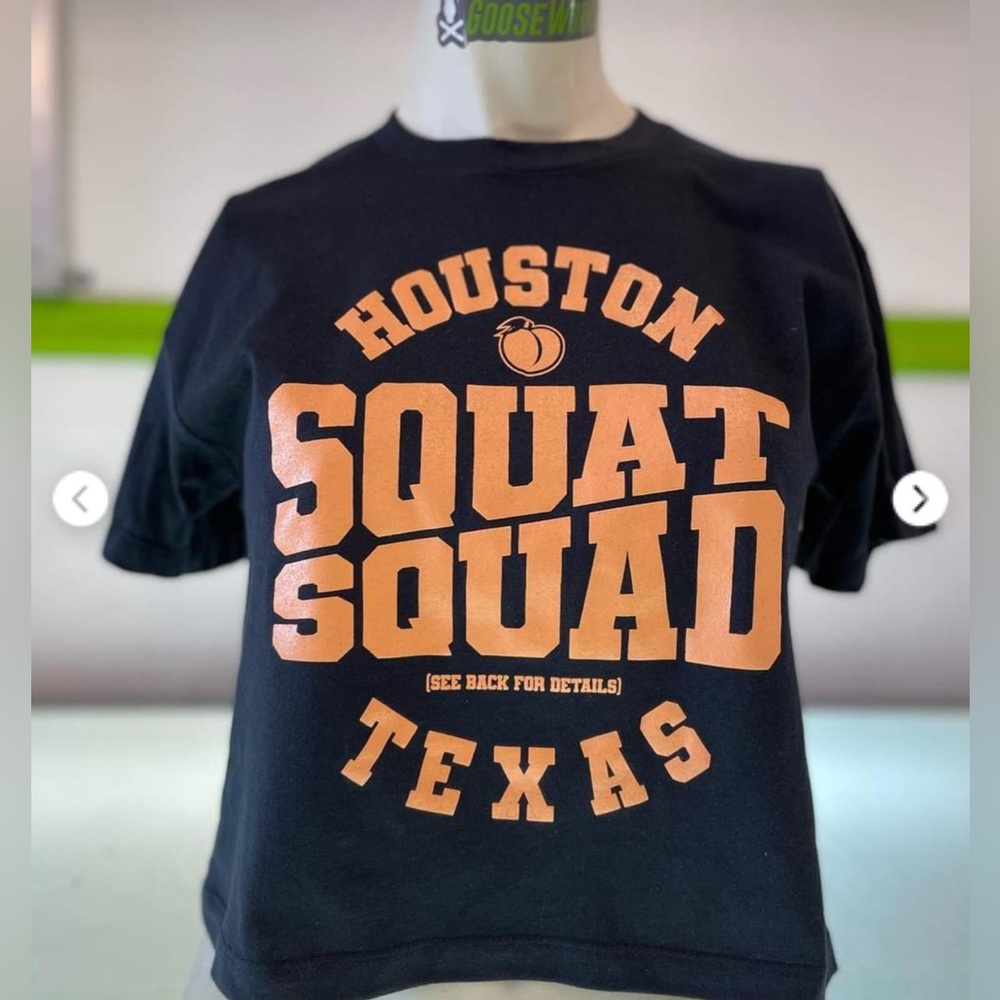 Black Houston Squat Squad Crop Top Sleeve Tee, Small